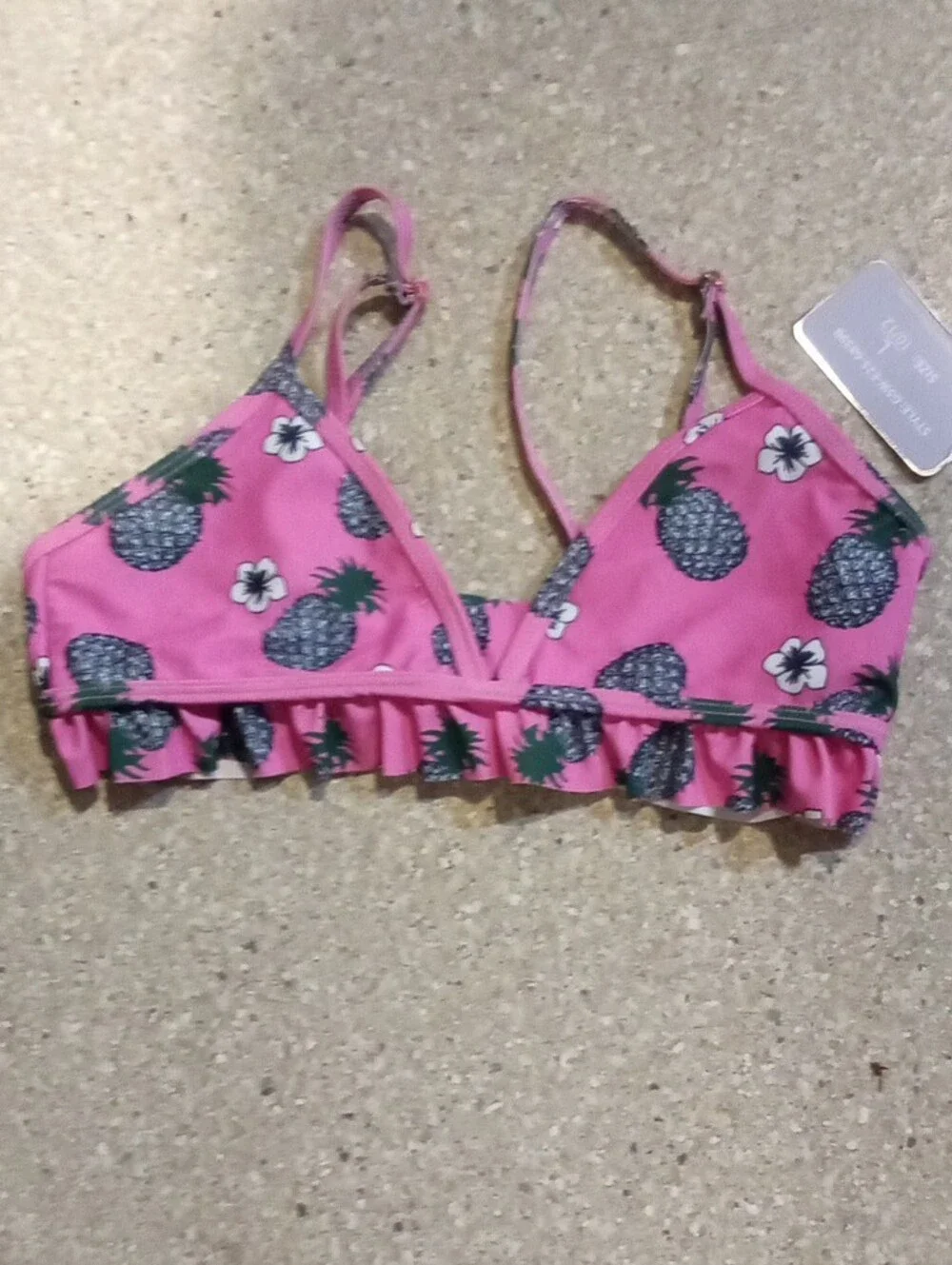 #810 NWT Girls Pink Pineapple Print Ruffle Bikini Top L10/12